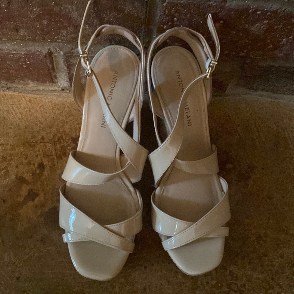 ANTONIO Melani‎ tan patent leather Strappy platform wedge sandals